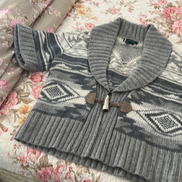 Lauren Ralph Lauren southwestern blanket pattern sweater vest grey ivory M - Picture 3 of 6